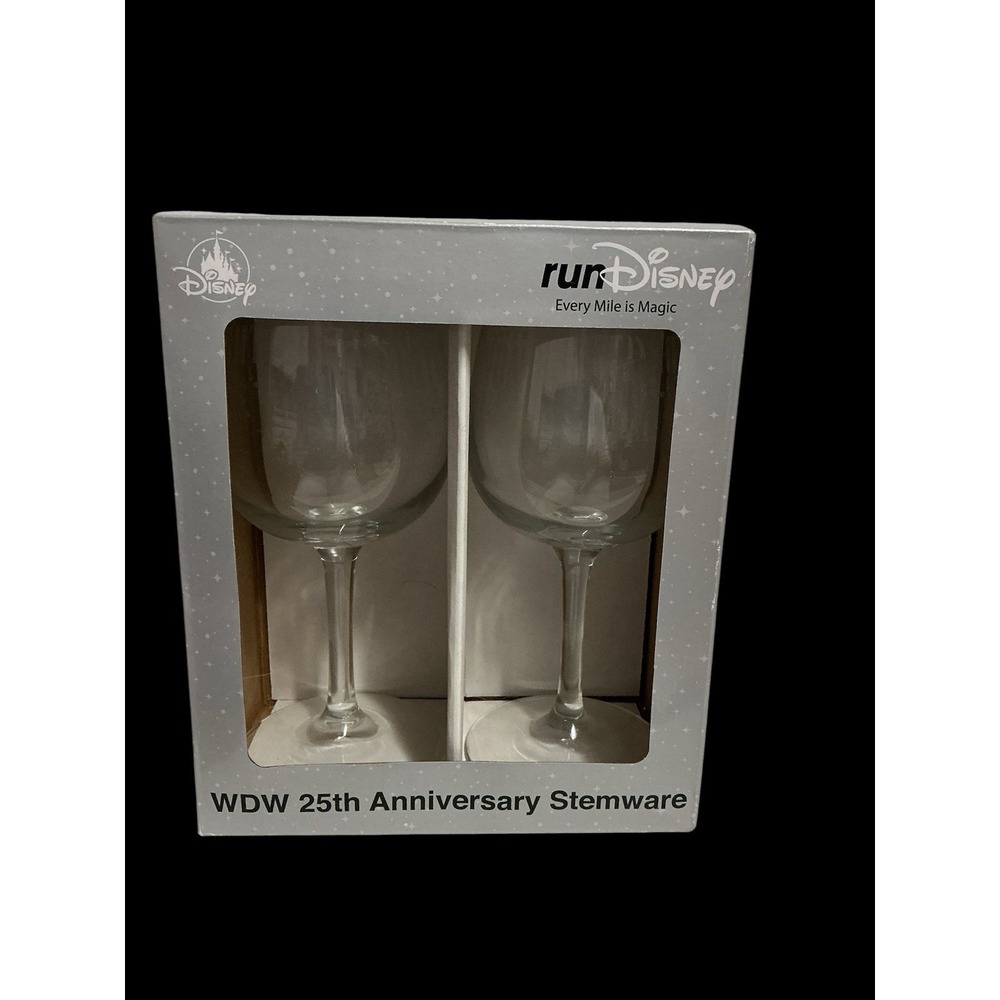 Run Disney‎ WDW Marathon (1994-2018) 25th Anniversary Wine Glass (Set 2) NEW
